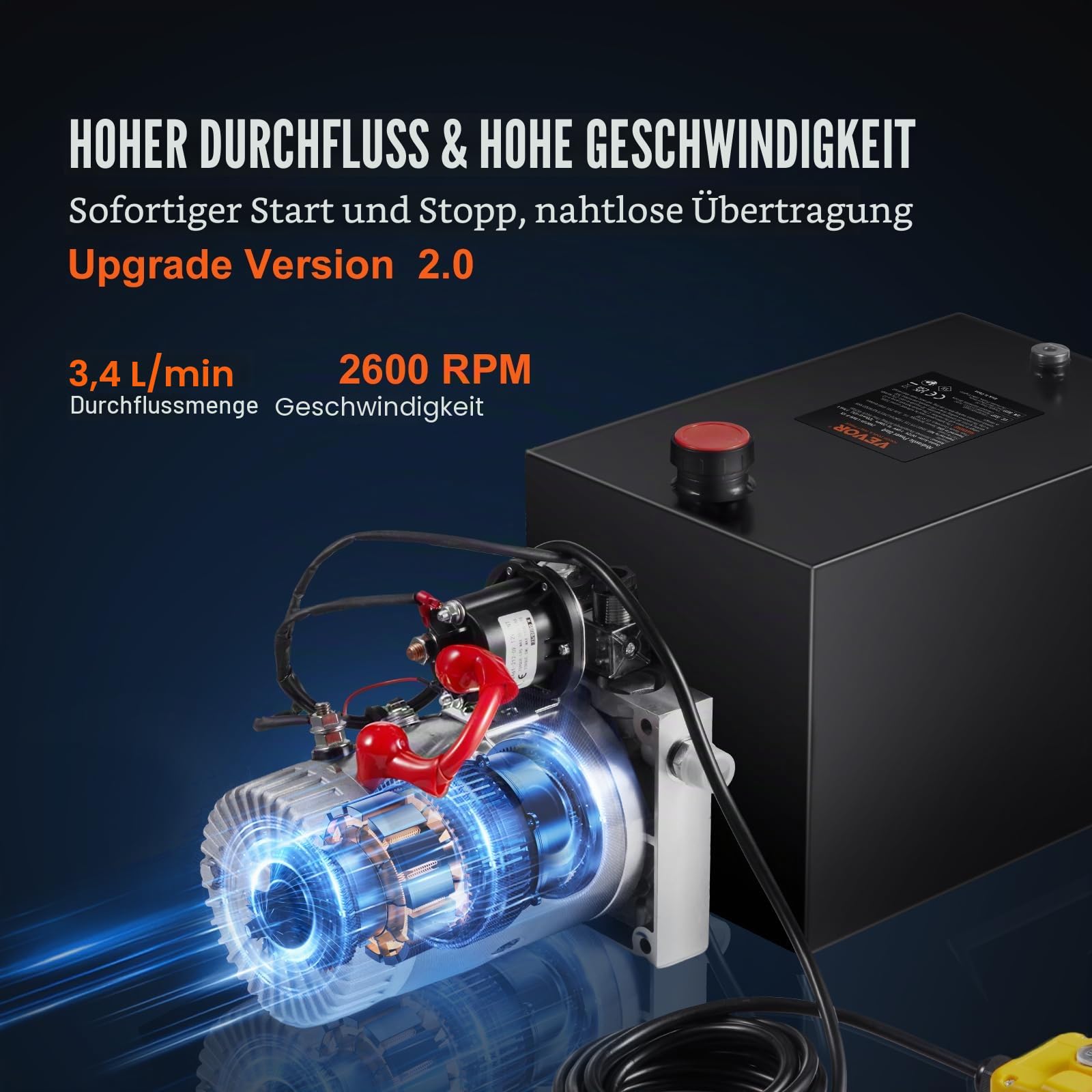 VEVOR Hydraulikpumpe 12V 3,8L 1600W Einfachwirkende Hydraulic Power Pack 1 Gal Tank