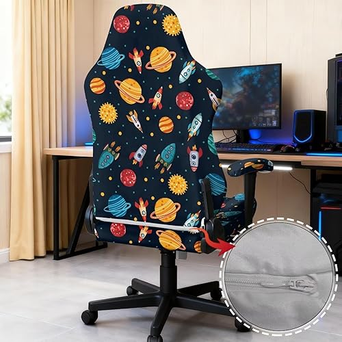 Miniatura 5 de Fundas para sillas de videojuegos de dibujos animados con diseño de planetas para adultos, sillas de videojuegos de cohetes de dibujos animados con