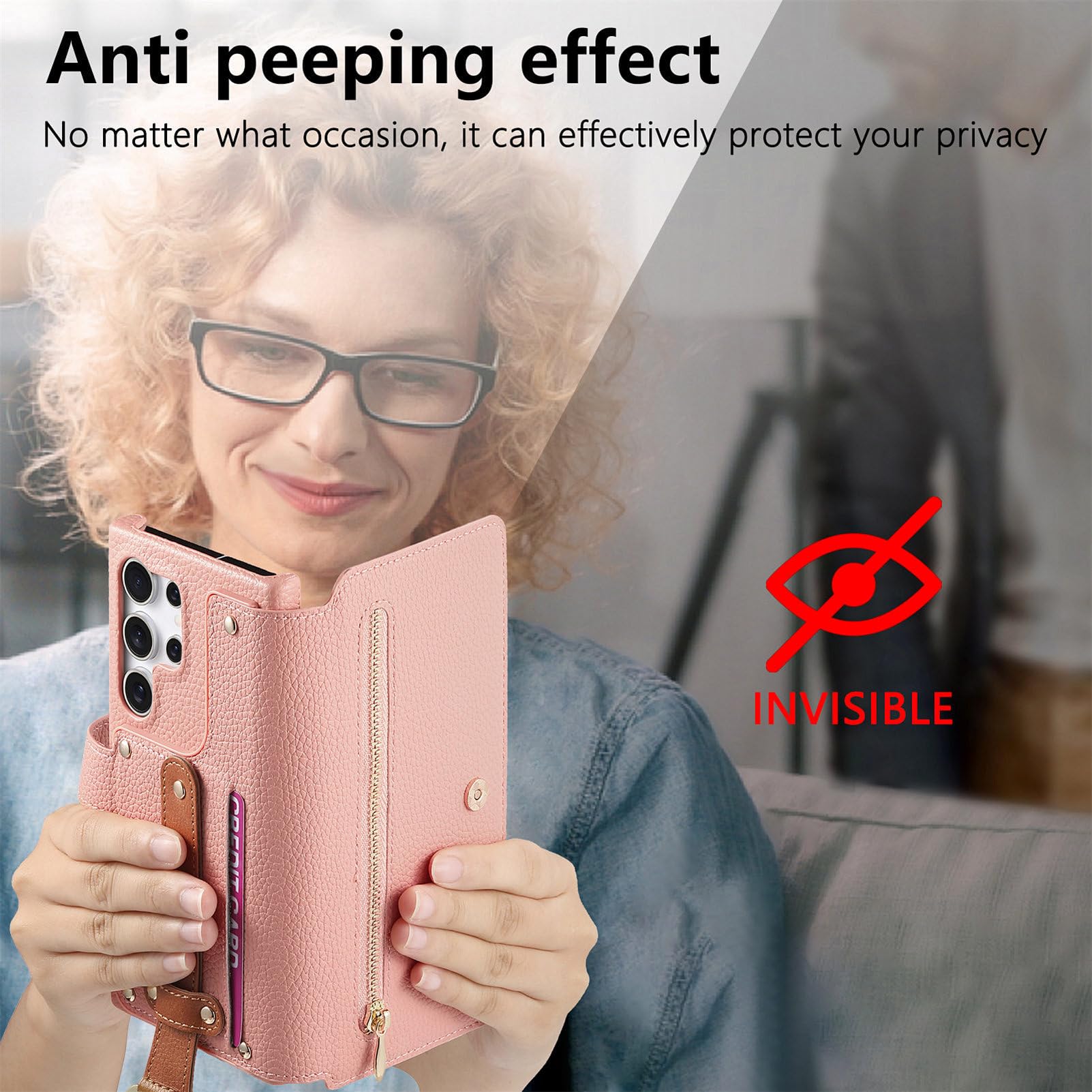 Etui z paskiem na nadgarstek do Samsung Galaxy S26 Ultra/S26+/S26, brokatowy portfel z fakturą liczi, etui z klapką i stojakiem ochrona RFID, niebieski, S26+