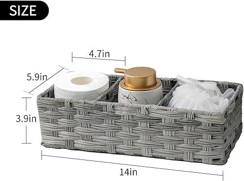 Miniatura 2 de Cesta de papel para tanque de inodoro, multiusos, tejida a mano, de plástico, con divisor para estantes, decoración rústica de baño, organizador de
