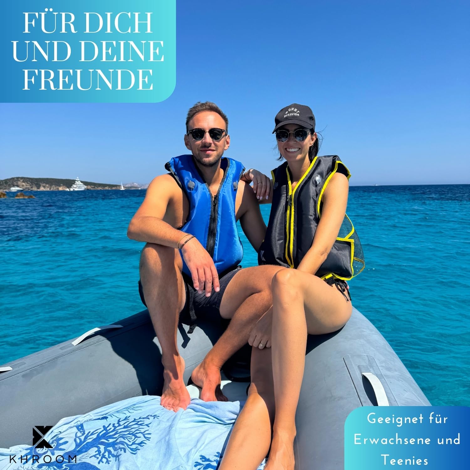 Khroom aufblasbare Schwimmhilfe Schwimmweste Erwachsene | 150-210 cm Körpergröße, bis 100 kg | Auftriebsweste Schnorchelweste ab Jugendliche | Schnorcheln, Kajakfahren und SUP