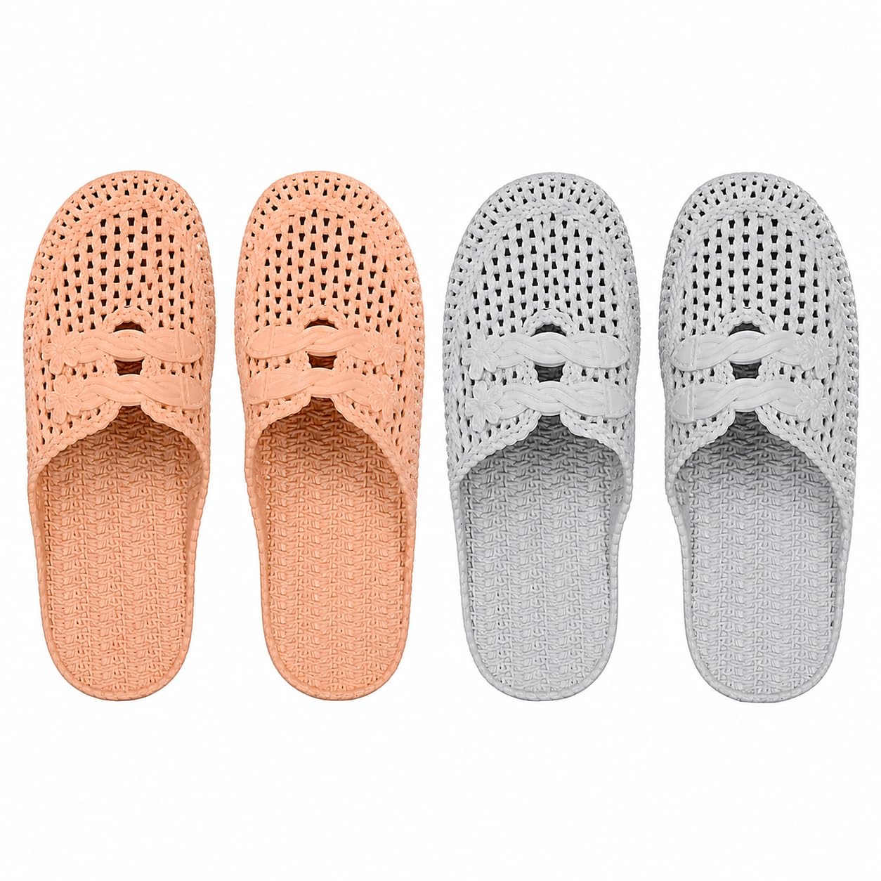 Women’s Lightweight Soft PVC Slippers | Breathable Hollow Design | Comfortable Slip-On Sandals with Anti-Slip Sole (PACK OF 2 COMBO) Beige Grey-image-16