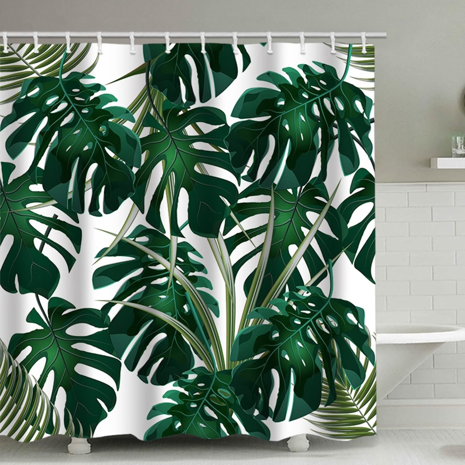 Rideau de douche KnSam vert et blanc en polyester de 200x230 cm avec anneaux inclus