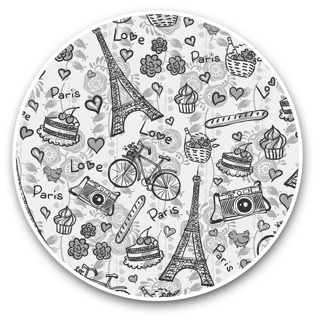 Destination Vinyl Ltd Bw Love Hearts Eiffel Tower Paris France 36405 2 X 15Cm Vinyl Stickers - Love Hearts Eiffel Tower Paris France 36405
