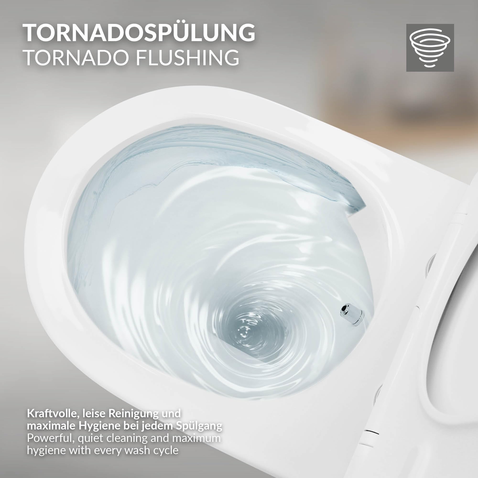 LuxeBath WC Suspendu sans Rebord Fonction Bidet, Blanc, en Céramique, à Chasse d'Eau Profonde Tornado, Long 54 cm, avec Couvercle Softclose, Cuvette Murale Brillante Abattant à Fermeture Automatique