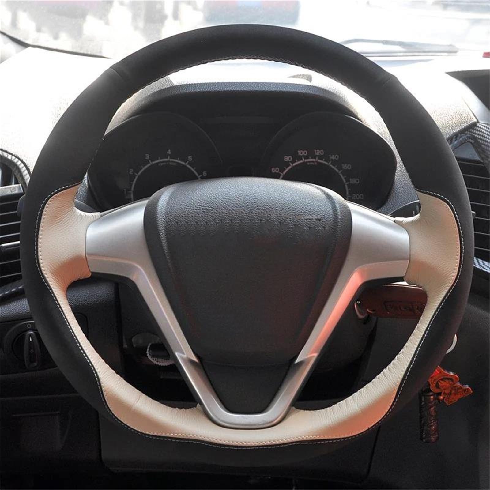 Funda Volante De Coche para Ford para Fiesta 2008-2017, para EcoSport 2014-2017, Accesorios Decorativos para Interiores De Coche.(Style 1)