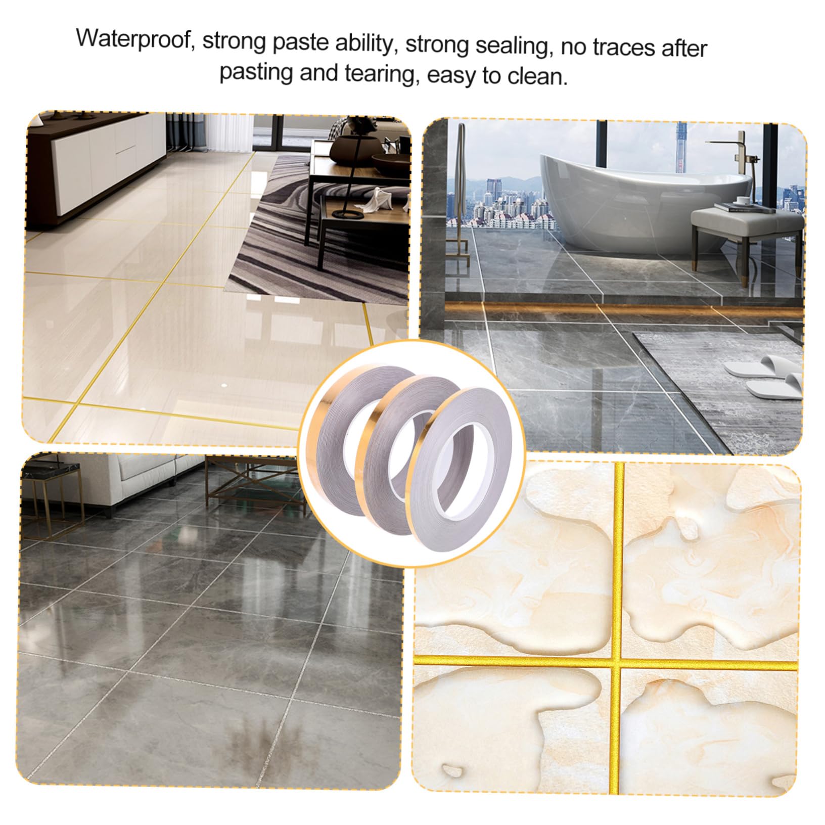 VILLCASE 5 Series Adhesivos Para Juntas De Suelo Pegajoso Papel Pintado Sellador Decoración Cazador De Focas Piso Dispensador De Cinta Adhesiva Doble Golden De Polivinilo 3 Rollos*5