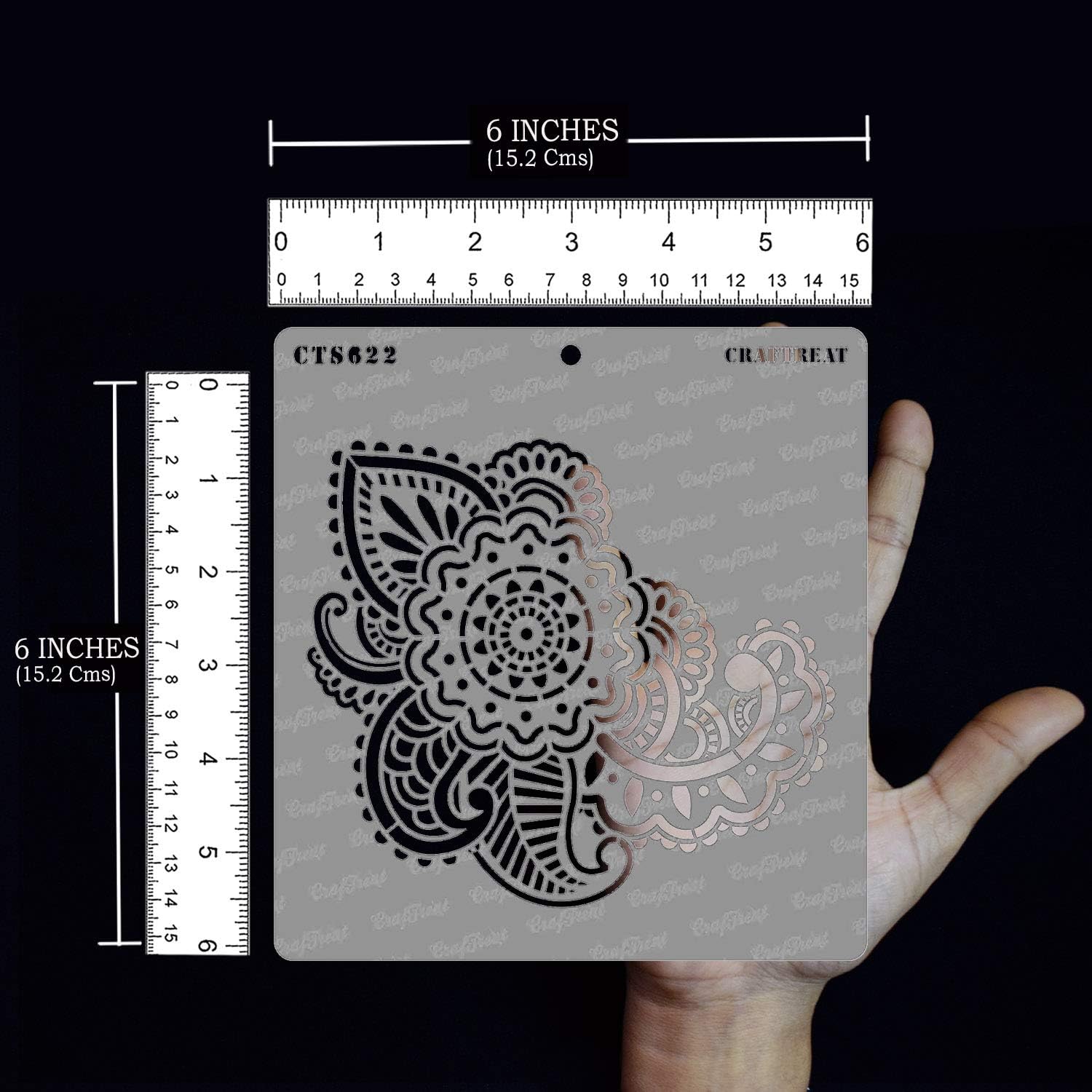 CrafTreat Reusable Henna Stencil for Painting on Wood Canvas, Fabric, Paper, Floor, Wall and Tile, Hennah -6x6 Inch - Image 4