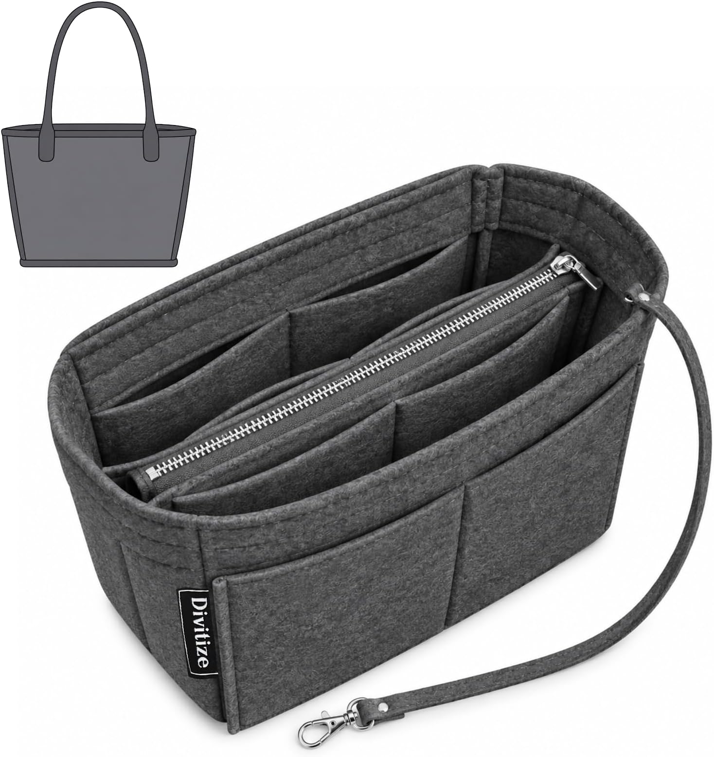 Divitize Premium Purse Organizer compatible with Anjou Mini/PM/GM Bag Insert — with Silver Zip Perfect Fit, Durable Quality Felt, Full Coverage No Bulking, +24 Shades (Slate Grey, For Anjou PM)