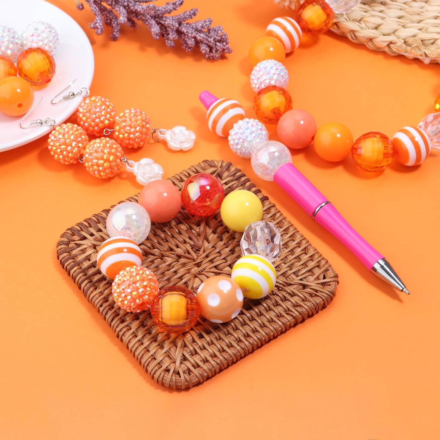 50 Pcs 20mm Chunky Bubblegum Beads, Beads for Pens Focal Beads Bracelet Beads Beadable Pens Beads Beads for DIY Pen Bracelets Necklaces Earings Keychains Jewelry Making, Golden Autumn - Image 4