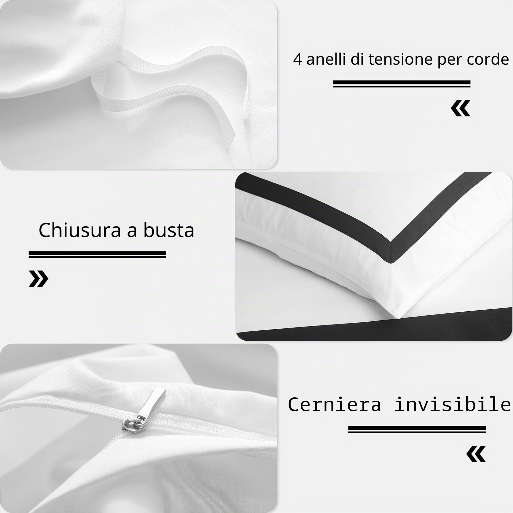 OSVINO Copripiumino Matrimoniale 240x220 cm e 2 Federe 50x75 Biancheria da Letto Bianco e Nero Microfibra Set Copripiumino Hotel Stripe Morbida Confortevole