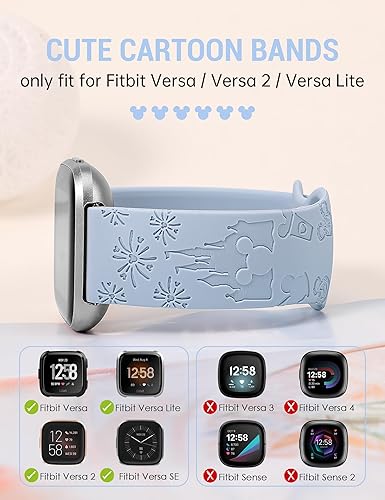 Miniatura 2 de Girovo Correa grabada de dibujos animados compatible con Fitbit Versa 2 BandVersa LiteVersa Band para mujer, lindas correas de repuesto de silicona
