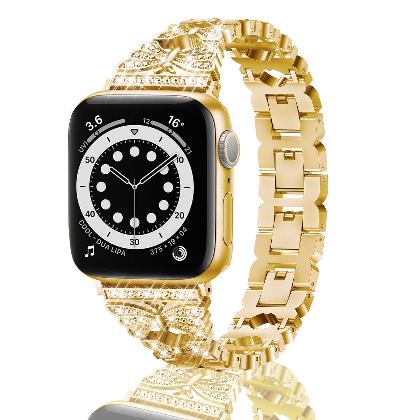 HAYONLIY Compatible for Apple Watch Band 38mm 40mm 41mm 42mm 44mm 45mm 49mm, Diamond Butterfly Jewelry Metal Strap for Women, Easy Adjustable Bling Bracelet for iWatch Series 8 7 6 5 4 3 2 1 SE Ultra