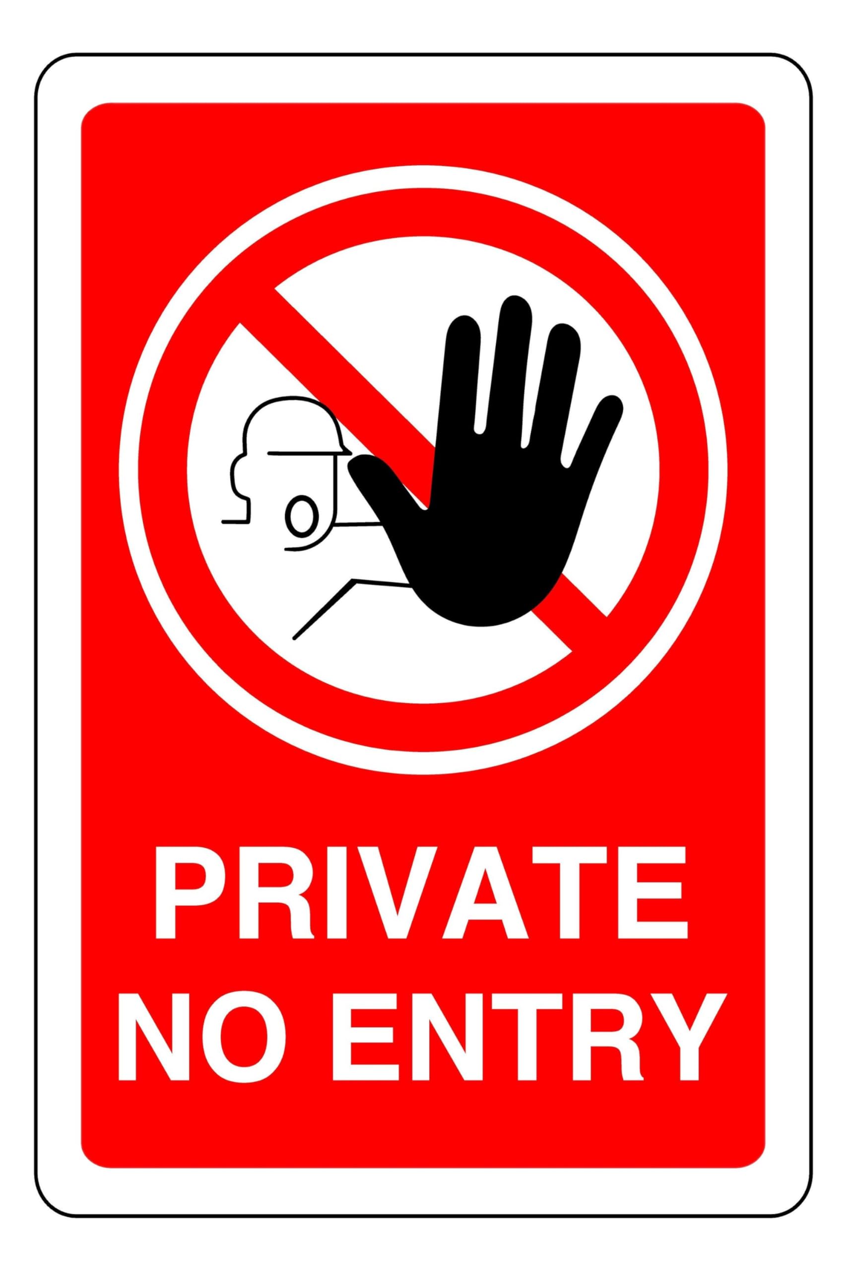 Private No Entry - safety sign - High tack self-adhesive sticker (300mm x 200mm) Viewing Distance within 7m.