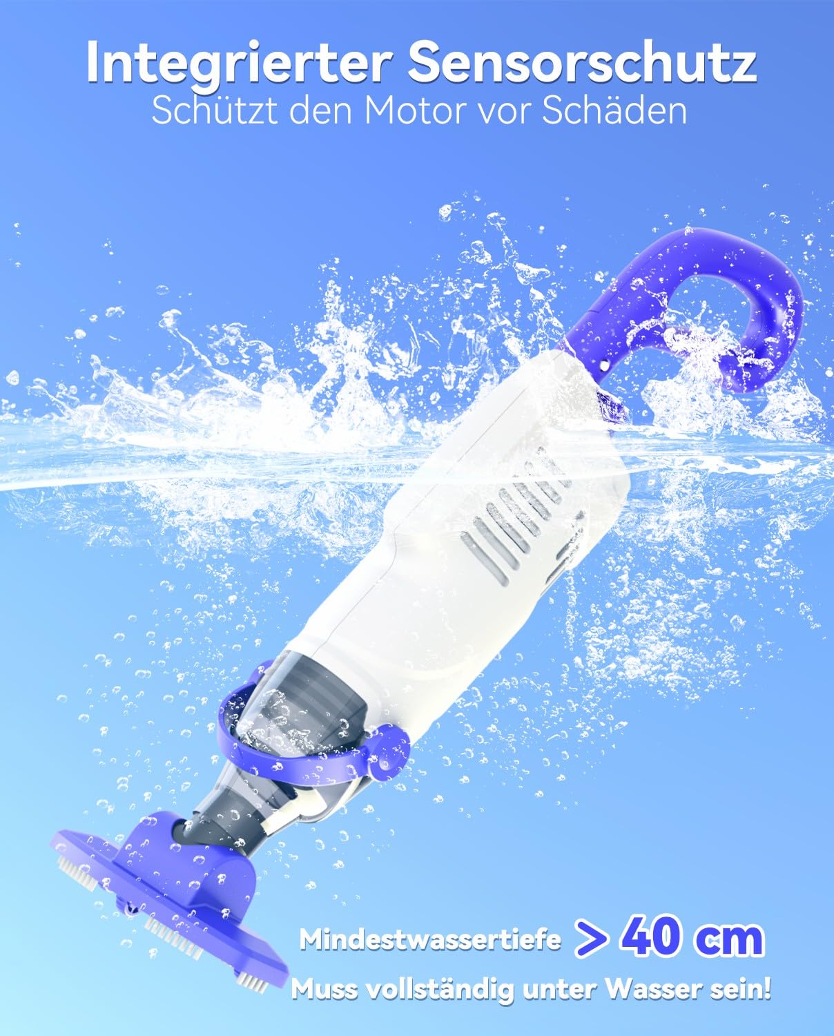Akku Poolsauger mit 36,8 kPa Saugleistung, 5000 mAh Akku, 60 Min Laufzeit, 18 GPM, 2 Saugmodi, 300/500 μm Filter, Steckstange bis 1,85 m (max. Länge), für Pool & Spa