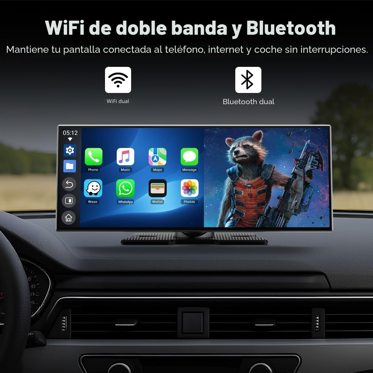 Volam 10.25 Pulgadas Pantalla Coche Inalámbrico Carplay con net-flix YouTube/Tik Tok,Carplay y Android Auto,pantalla carplay coche con 1080P Cámara de marcha atrás,Navegador GPS,2.4G/5G WLAN Bluetooth