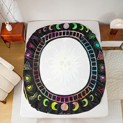 Miniatura 4 de Erosebridal Juego de ropa de cama con diseño bohemio, diseño de luna y estrellas, diseño de calavera gótica, hippie, cosmos, nebulosa, color negro,