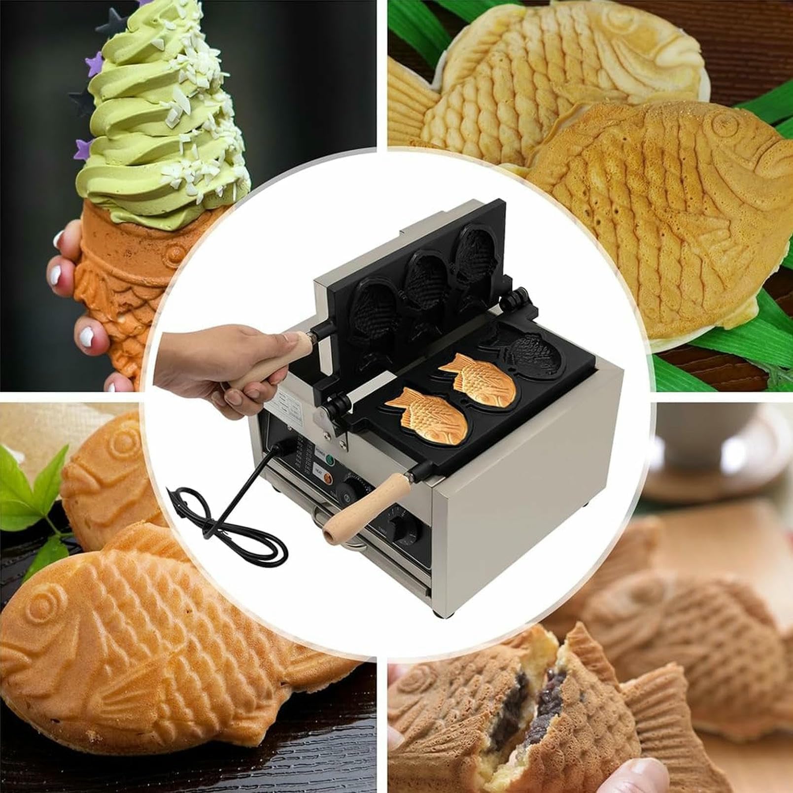 Macchina Per Waffle Elettrica Antiaderente Commerciale A Forma Di Pesce Da 2000 W, Macchina Per La Preparazione Di Taiyaki Da 3 Pezzi, Con Controllo Del Tempo, Macchina Per Waffle In Acciaio Inossida