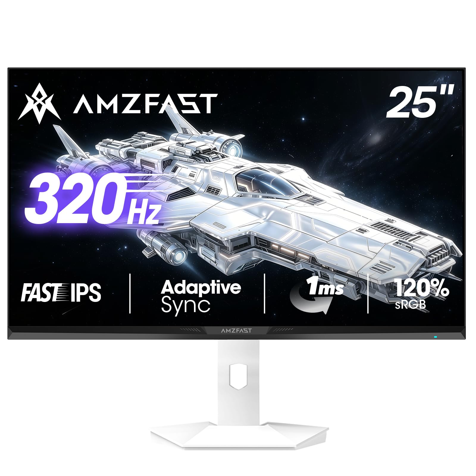 Amzfast Gaming Monitor 25 Zoll, 320Hz, 1920x1080 FHD, 1ms MPRT, Fast IPS, Adaptive Sync, HDR, 120% sRGB, 320cd/㎡, Schlankes Gehäuse, TÜV Blaulichtfilter, HDMI 2.0&DP 1.4, VESA100x100mm, AMZG25F6F