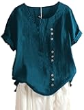 Oversized Crew Neck Linen Tops for Women Short Sleeve Cotton Blend Tee Shirts