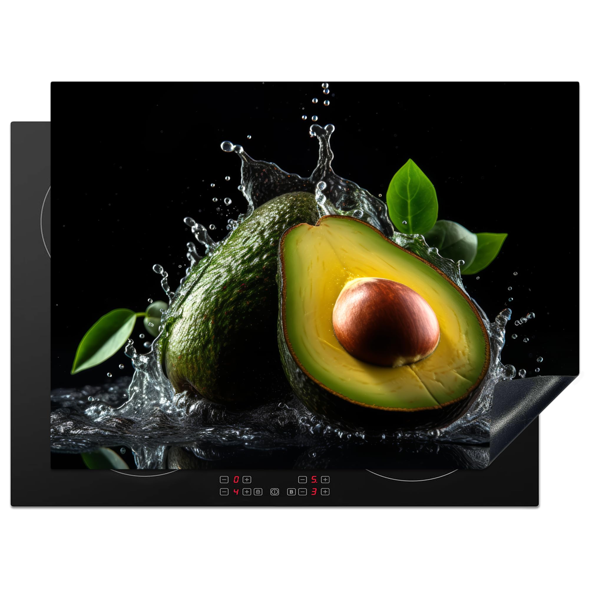 KitchenYeah© Induction Hob Cover Protector Mat 20.5"x27.6" / 70x52 cm Kitchen Universal Ceramic Covers for Electric Cookers Vinyl Avocado - Fruit - Water - Black - Green
