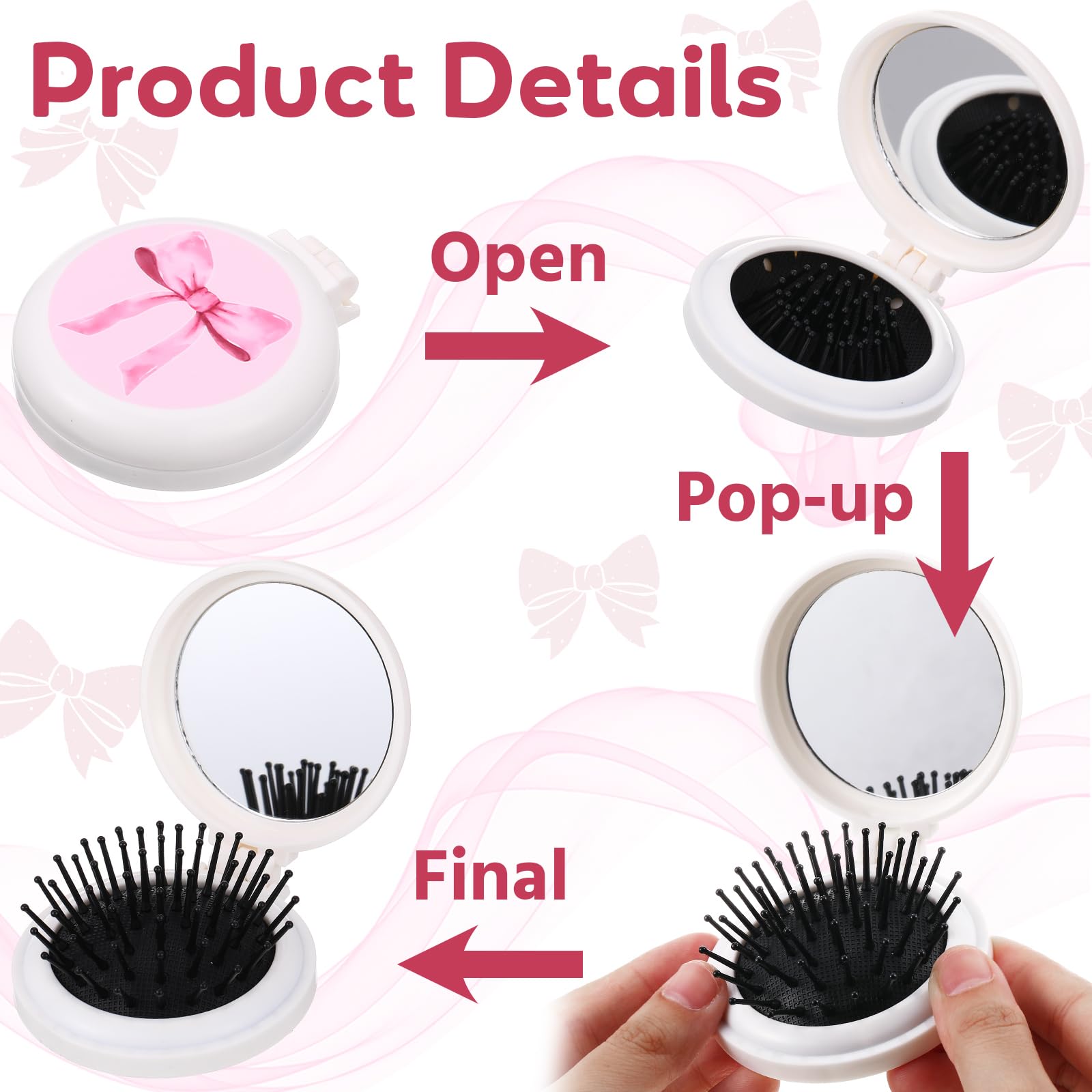 Pink Bow Mini Hair Brush Set Folding Mirror Detangler Travel Purse Amazon.com: Wonderjune 24 Set Coquette Bow Party Favor  main image 3
