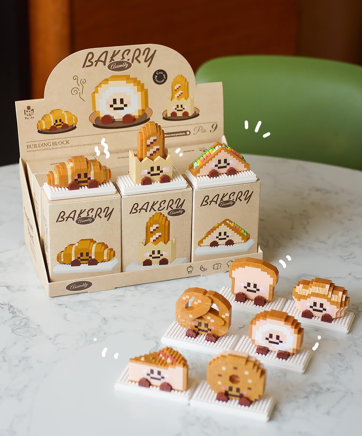 9 Set Happy Bread Series Food Cute Series Set Toy Mini Bricks Micro Building Kit Toys Desktop Ornaments Gift for Adults Kids