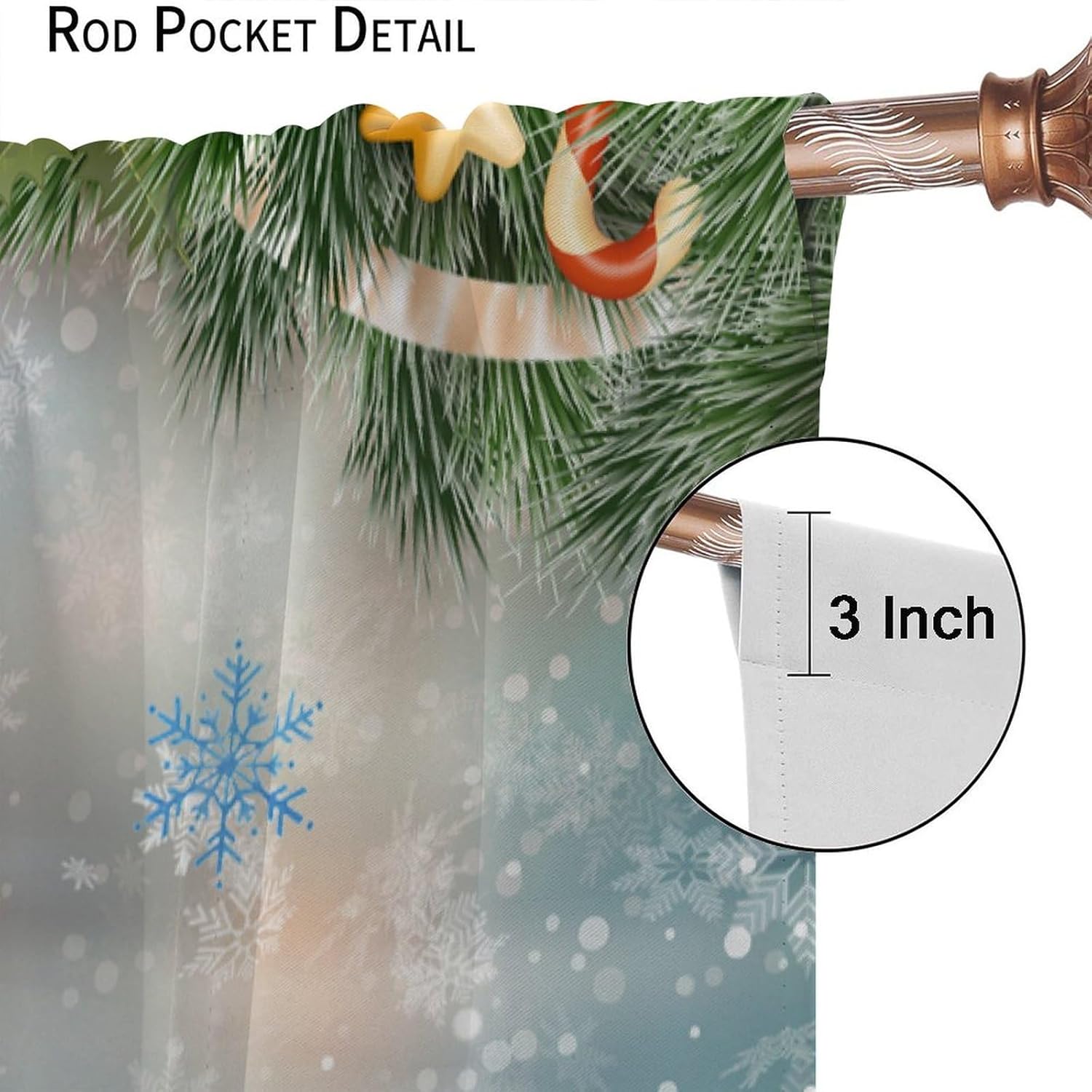 Christmas Curtain Snowman Christmas Tree Classical Ornaments and Baubles Coniferous Pine Tree for Living Room Children's Room Bedroom Dining Rod Pocket Blackout Window Treatment Drapes 42x54in