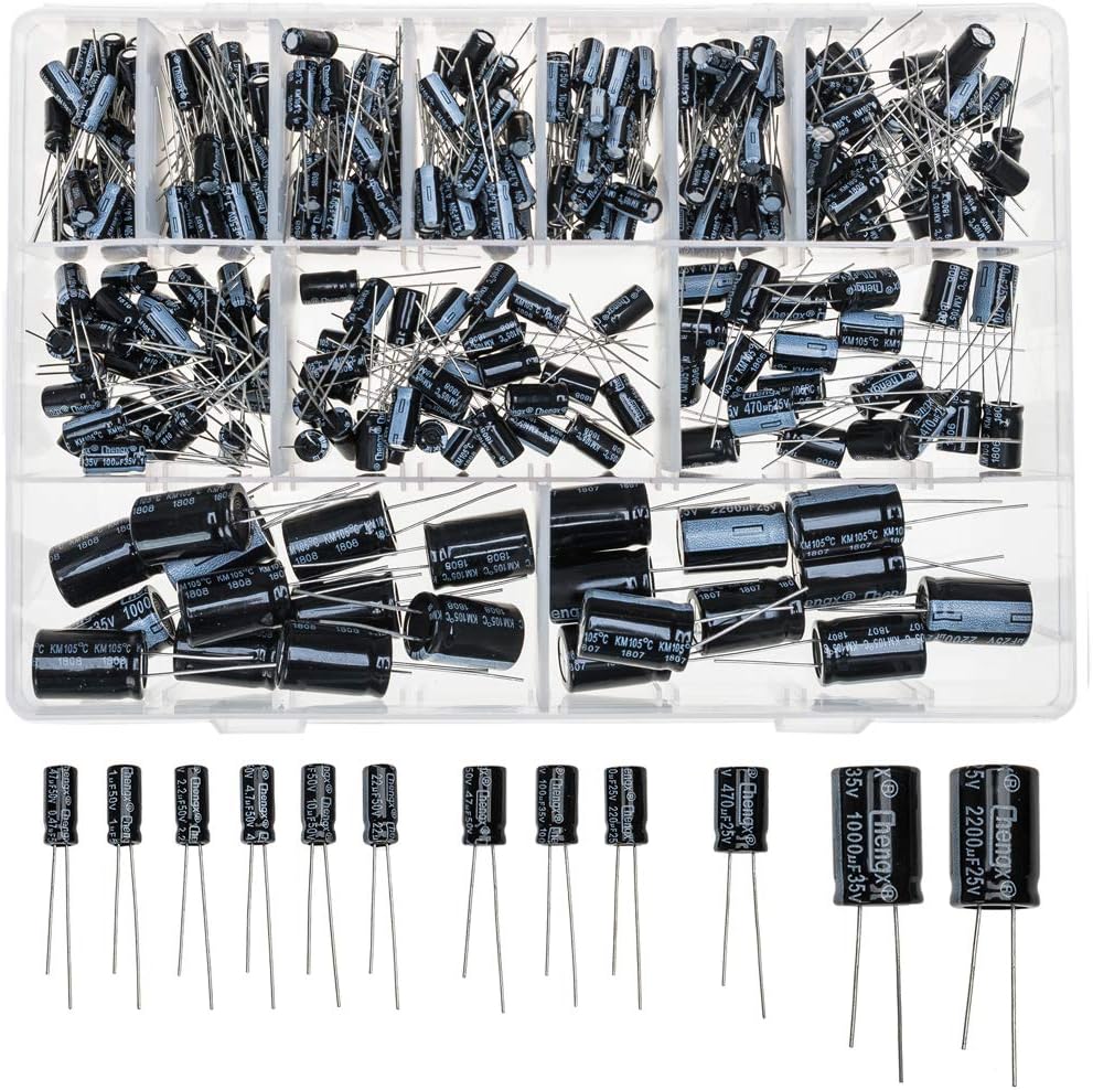 Tinify 312Pcs 12Values 0.47uF - 2200uF Aluminum Electrolytic Capacitors Assortment Kit