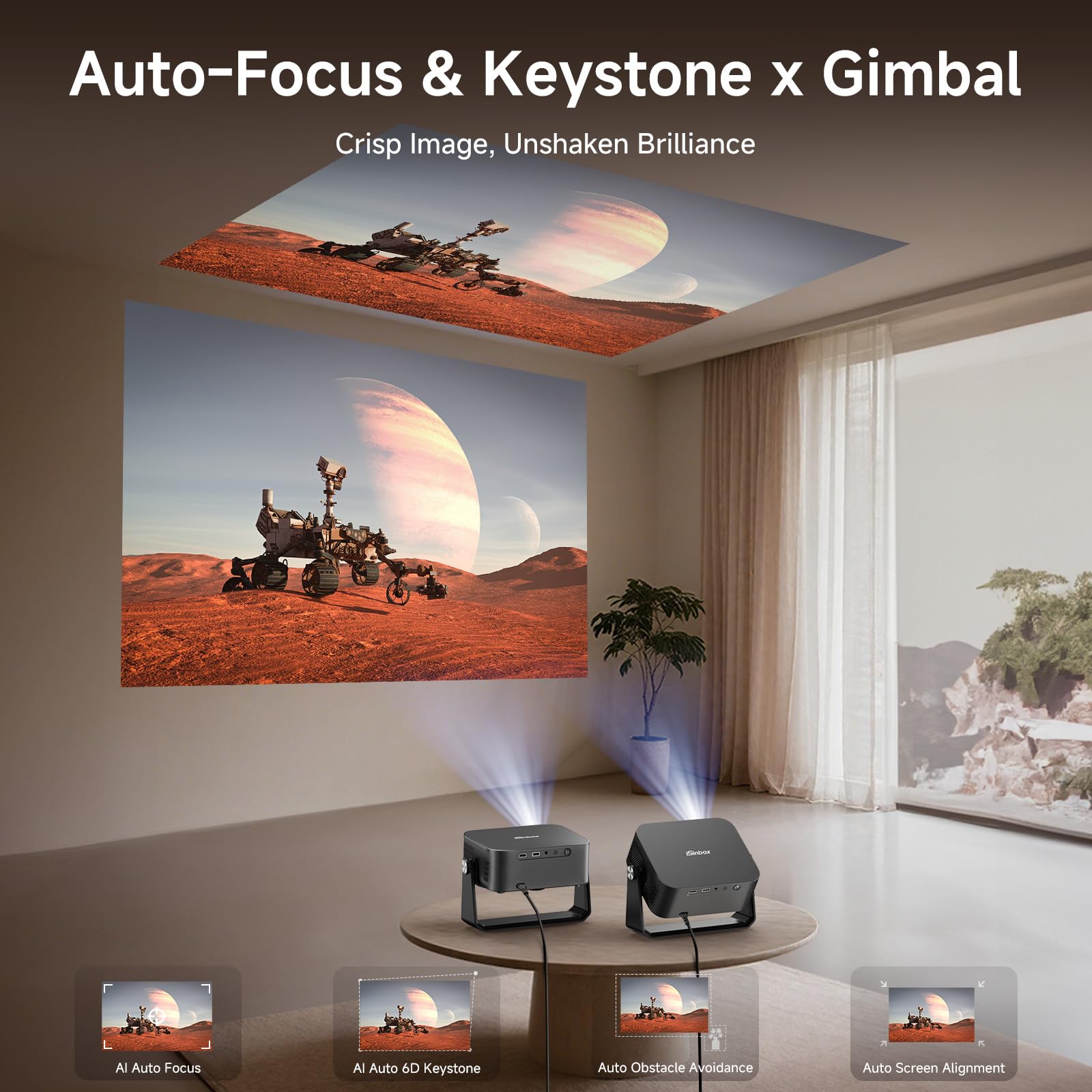 [2000 ANSI/Auto Focus & Keystone/Built-in APP] 4K Outdoor Projector with Wifi and Bluetooth, Smart Portable Projector with Built in Apps YouTube/PrimeVideo & Dolby, Home Theater Projector with HDR10+ - 5