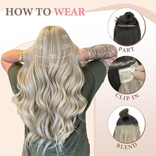 Miniatura 4 de Extensiones de cabello con clip, 6 extensiones onduladas, cabello grueso rubio ceniza, mezcla bien extensiones de cabello (20 pulgadas, 6 unidades,