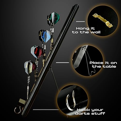 Miniatura 4 de IgnatGames Juego de soporte de dardos de madera – Expositor de pared o mesa para 12 dardos de acero o punta suave con bandeja de accesorios
