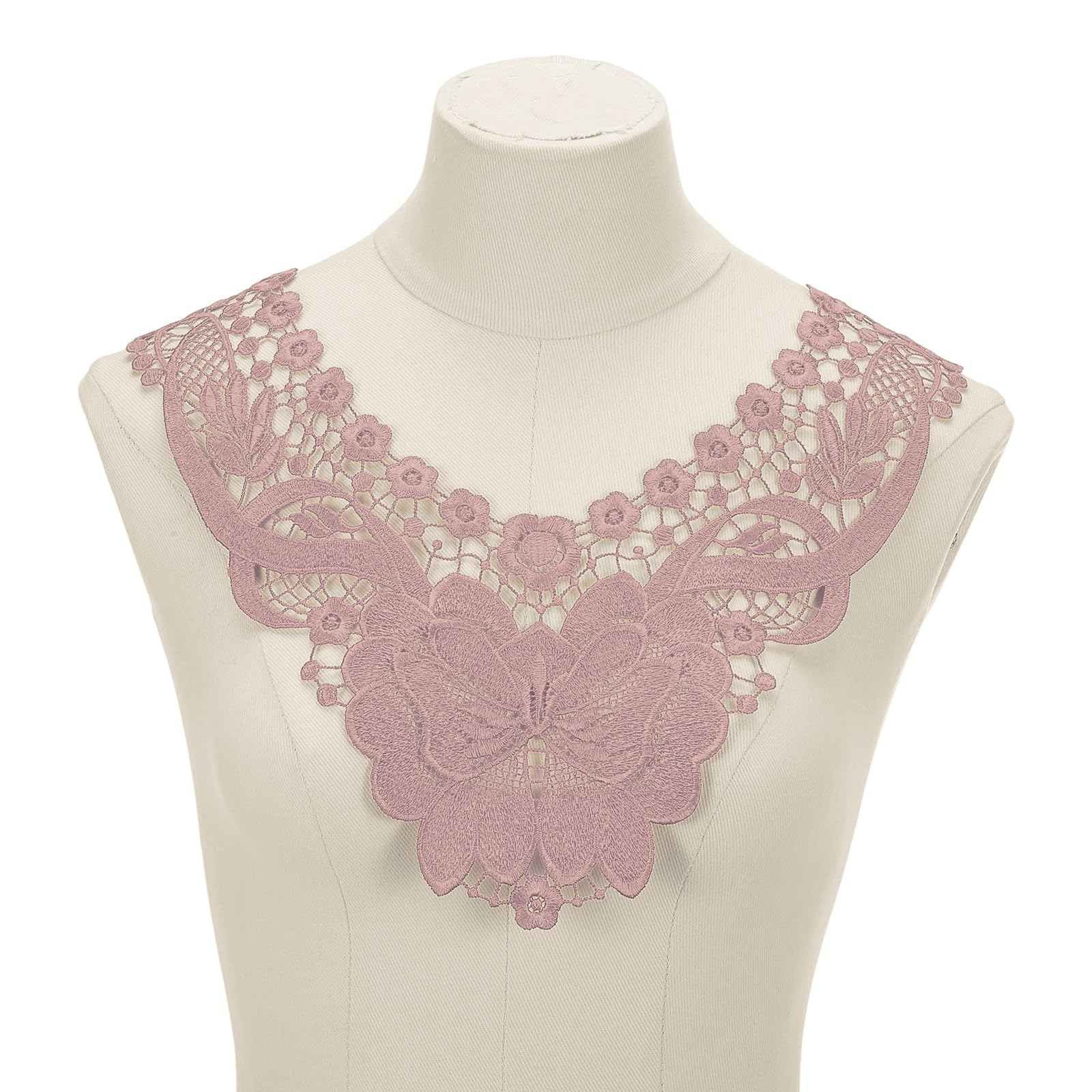 sourcing map 2 Pcs Lace Applique, 14" Lace Collar Floral Applique Sew on Embroidery Trim Neckline for Sewing Accessories DIY Craft Fabric Patches Wedding Dress Decoration, Lavender Pink