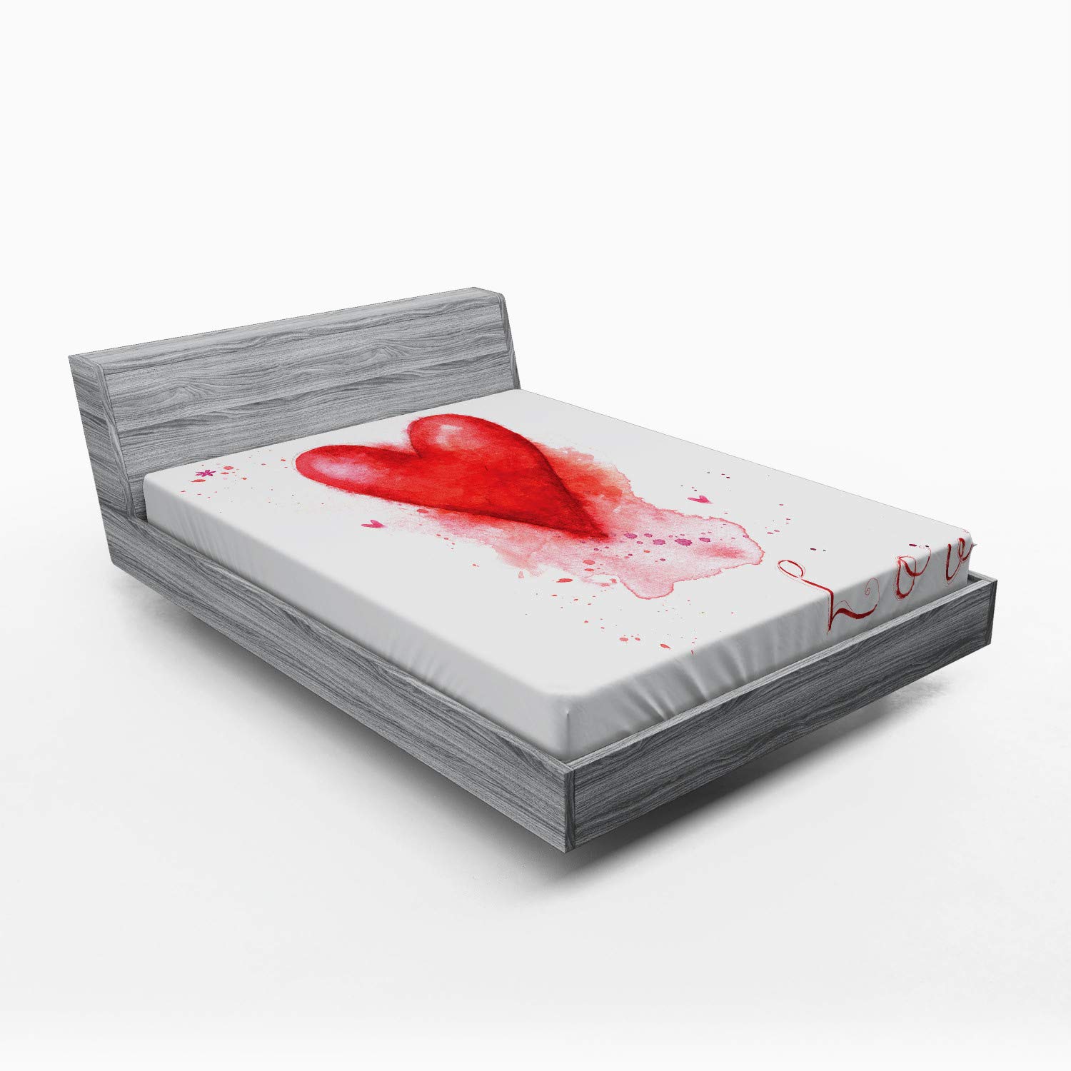 ABAKUHAUS Cuore Lenzuolo con Angoli, Acquerello Amore, Comodo e Morbido Tessuto Decorativo da Letto Tasca Elastica a Tutto Tondo, 150 cm x 190 cm, Bianco Multicolor