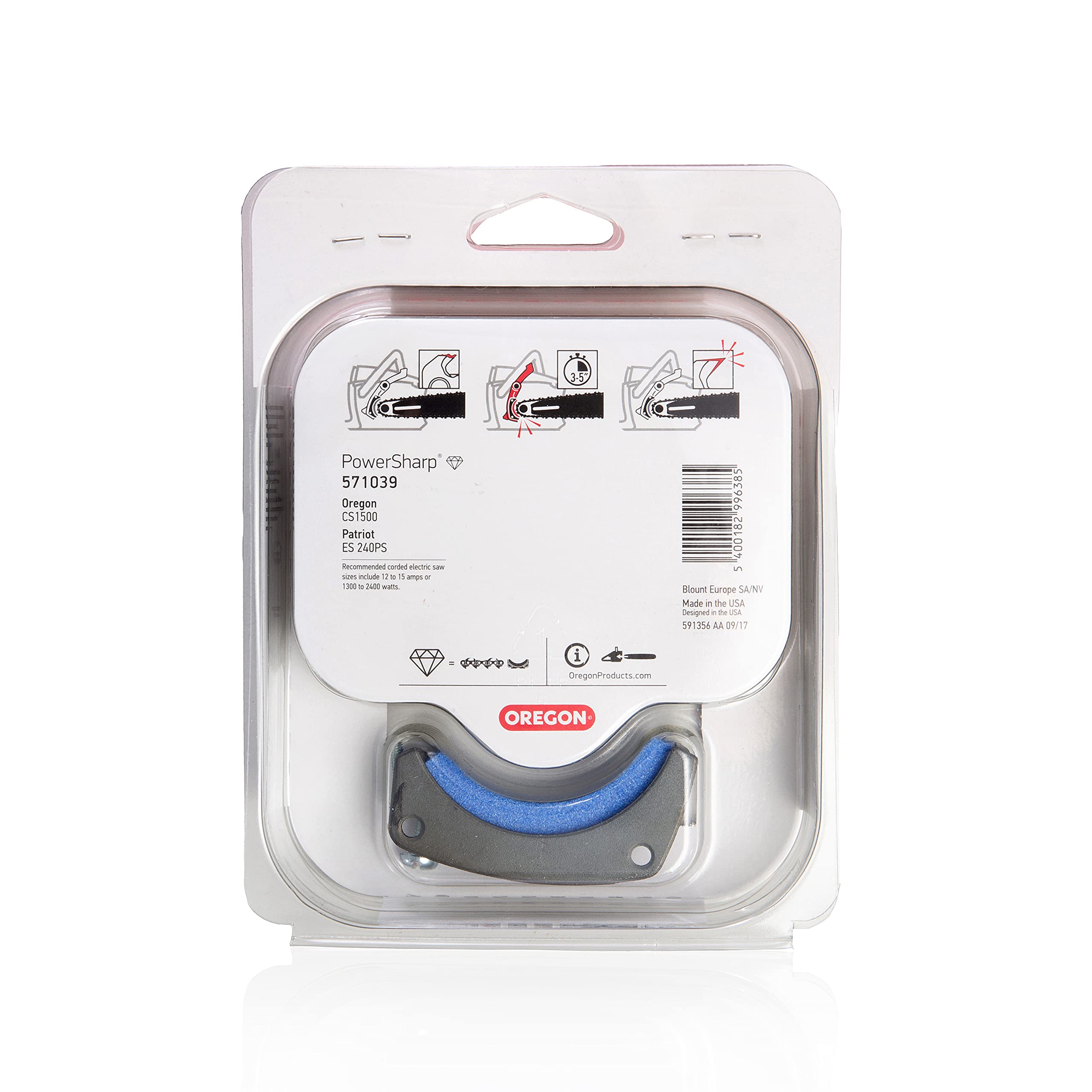 Oregon CS1500 Kit de remplacement de chaîne et pierre d'affûtage pour tronçonneuse électrique Rouge Noir Gris
