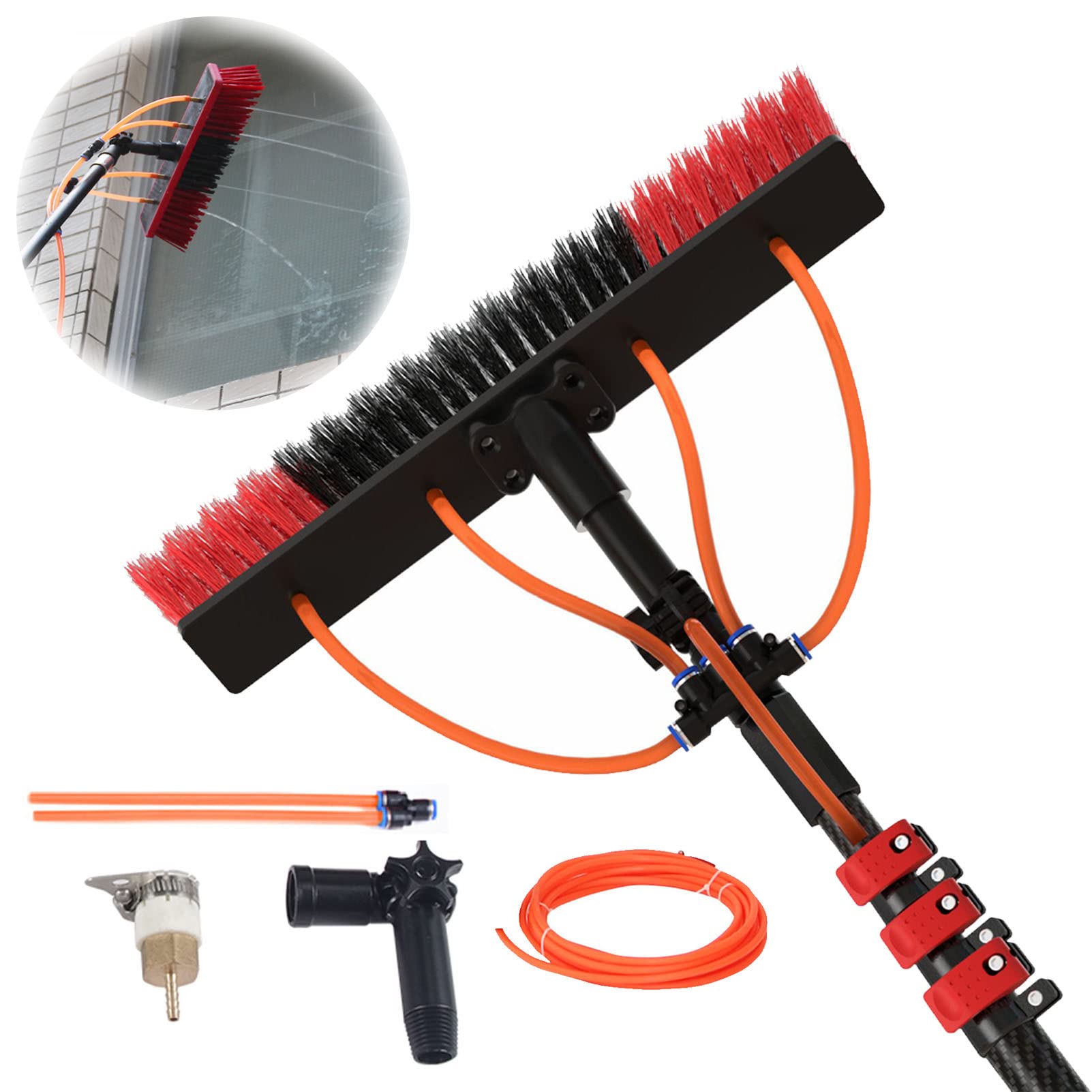 HADECOLL Water Fed Window Cleaning Kit With Lightweight Telescoping Pole, For Outdoor Glass, Solar Panel Cleaning – Home And Commercial Use,55Cmbrush-12Ft/3.6M