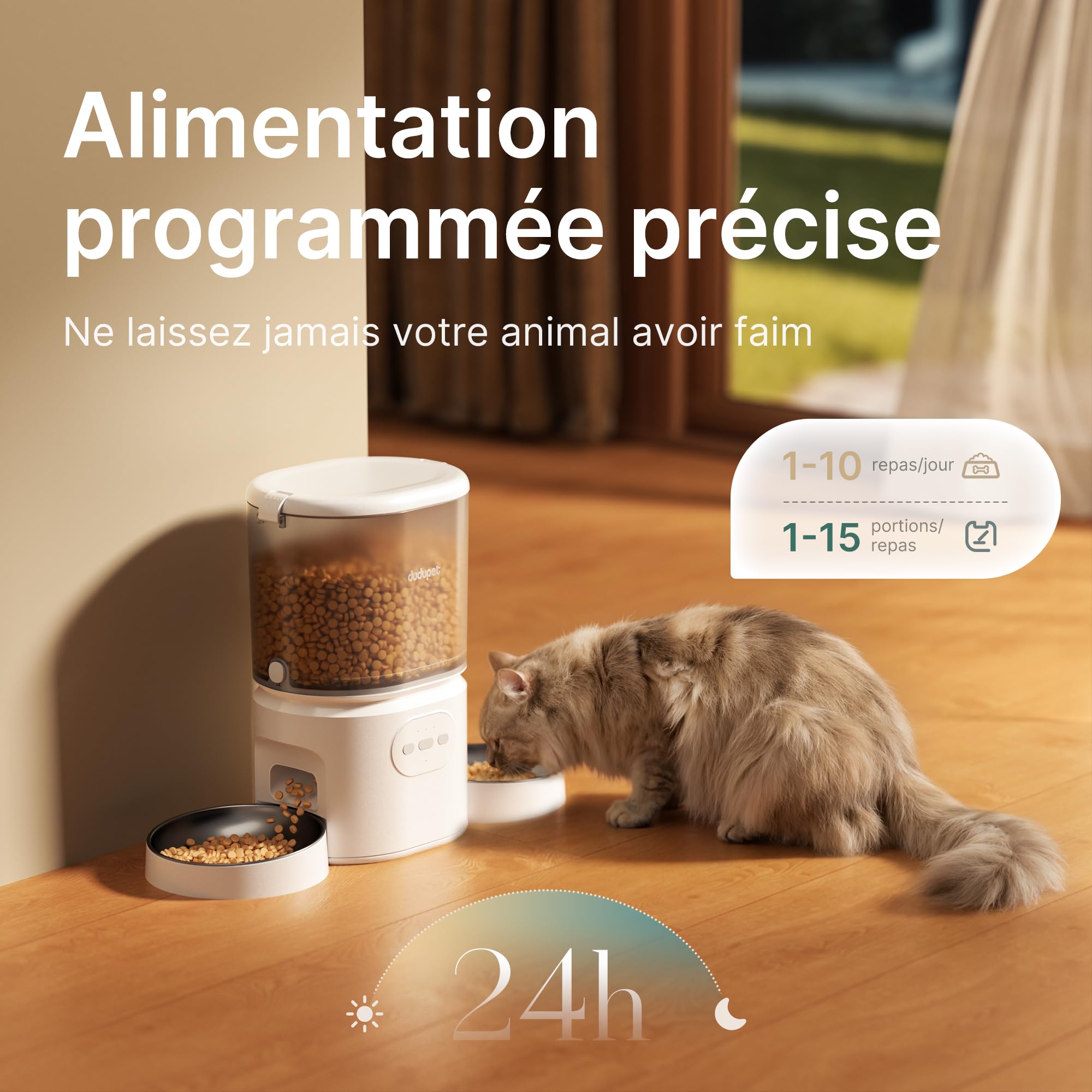 Distributeur Croquettes Chat Automatique avec 2 Bols - WiFi 5G | Contrôle par App, 5L avec Minuterie Programmable pour Maisons à Chats Multiples et Chiens, Enregistrement Vocal de 10s