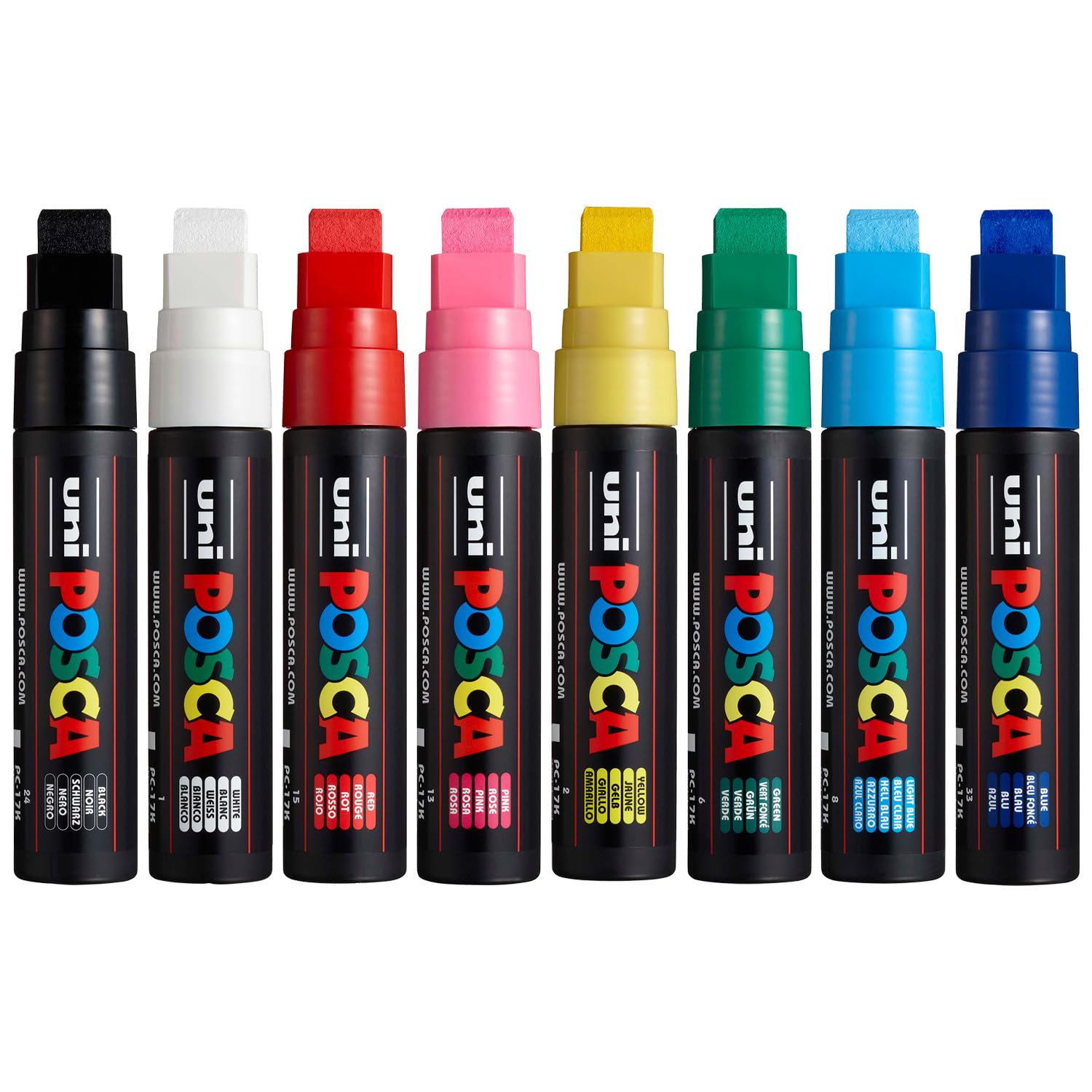 Posca PC-17K - Rotuladores permanentes a base de agua, punta biselada de 15 mm, juego de 8 colores
