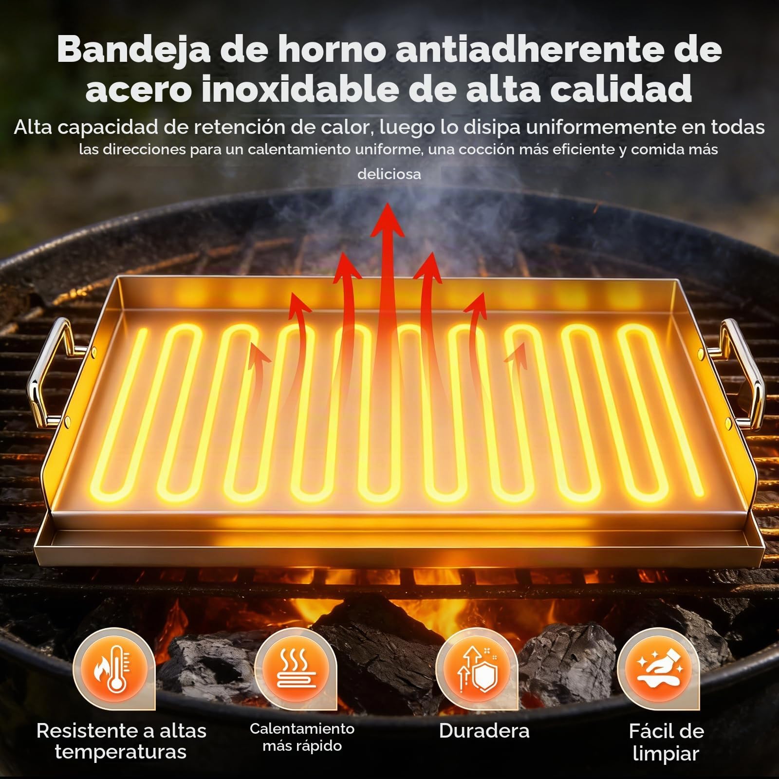 Plancha de acero inoxidable para barbacoa de gas y carbón, distribución uniforme del calor, versátil para jardín, camping, fiestas, 43 x 32,2 cm