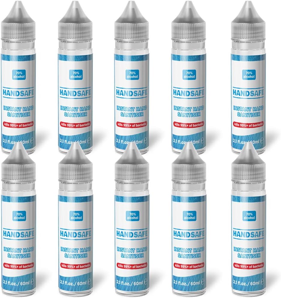 Handsafe - 100 x 60ml Hand Sanitiser Liquid Multipack, Kills 99.9%+ of Bacteria & Viruses, 70% Alcohol Based, Medical Grade, Anti Bacterial Fast Acting Formula