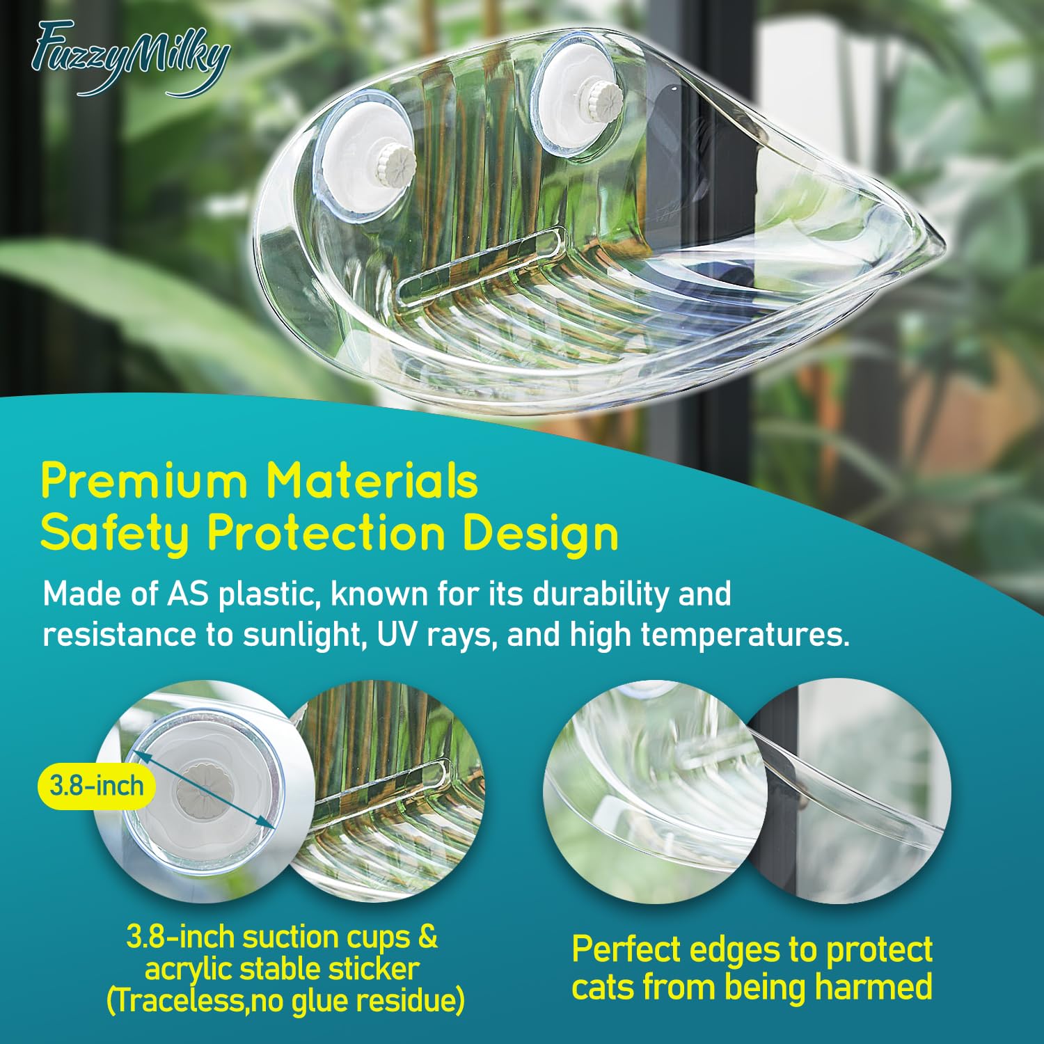 Fuzzymilky Cat Perch - Clear Window Seat for Cats & Kittens - Cat Bed