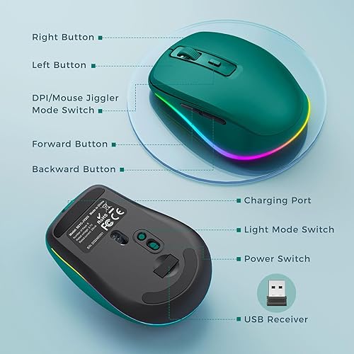 Miniatura 6 de PEIOUS Ratón inalámbrico Jiggler - Ratones inalámbricos LED con motor de mouse integrado, mouse móvil recargable para computadora portátil con