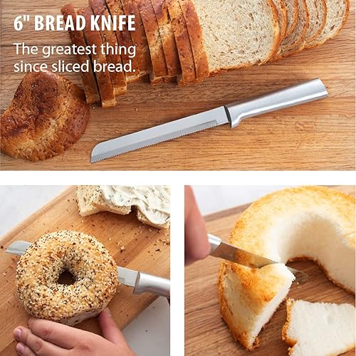 Miniatura 3 de Rada Cutlery Cuchillo de pan de acero inoxidable serrado con aluminio, 6 pulgadas, mango plateado