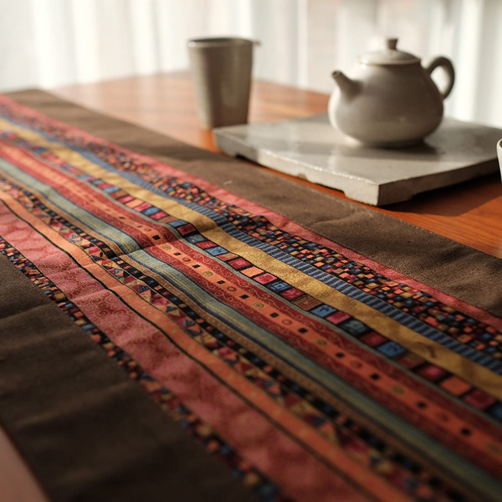 Camino de Mesa Navideño, Centros Decorativos de Mesa Comedor Rayas Étnicas Amarillo Sabana de Algodon 30x220CM