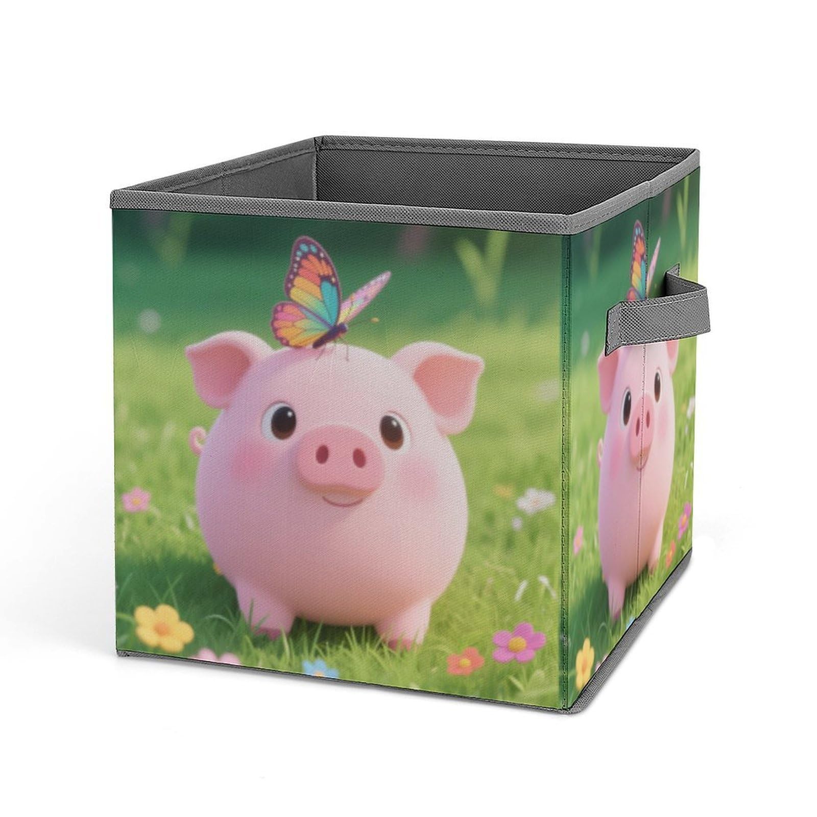 DWVTSLH Pig Cube Storage Bins with Handle, Foldable Storage Cubes, 11 Inch Large Storage Baskets, Washable Fabric Closet Organizer for Shelves, Decorative Clothes Storage Boxes