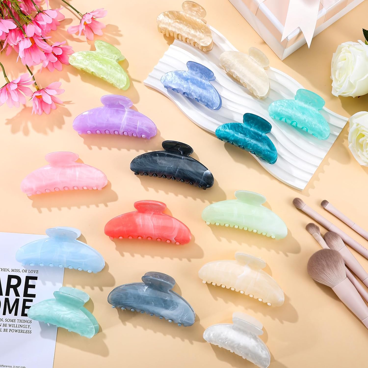16 PCS Large Acrylic Hair Claw Clips Bulk Cute Non Slip Jaw Clips Women Non Slip Strong Hold Clamps Aesthetic Styling Accessories French Shimmering Stylish Barrettes for Girls Thick Thin Hair