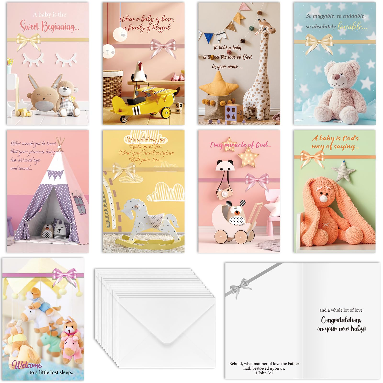 Motiskyy 36 Pcs Christian Congratulations Baby Cards Christian Thank You Baby Shower Cards with Envelopes Bible Verse Sweet Blessings Greeting Cards