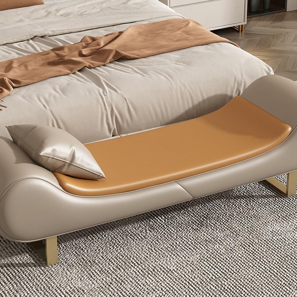 Nowoczesny lekki luksusowy stołek na łóżko, leżanka, ławka, mała sofa, podnóżek, dekoracyjna ławka na buty (Off-white)