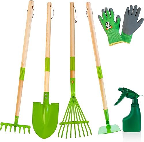 Juego de herramientas de jardinería para niños, kit de herramientas de jardín desmontables de 6 piezas con guantes, pala, rastrillo, azada,