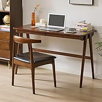 Cttasty Solid Wood Computer Desk with Drawers - Mid-Century Modern Home Office Writing Desk, Oak Finish, 39.4"W x 21.7"D Small Study Table